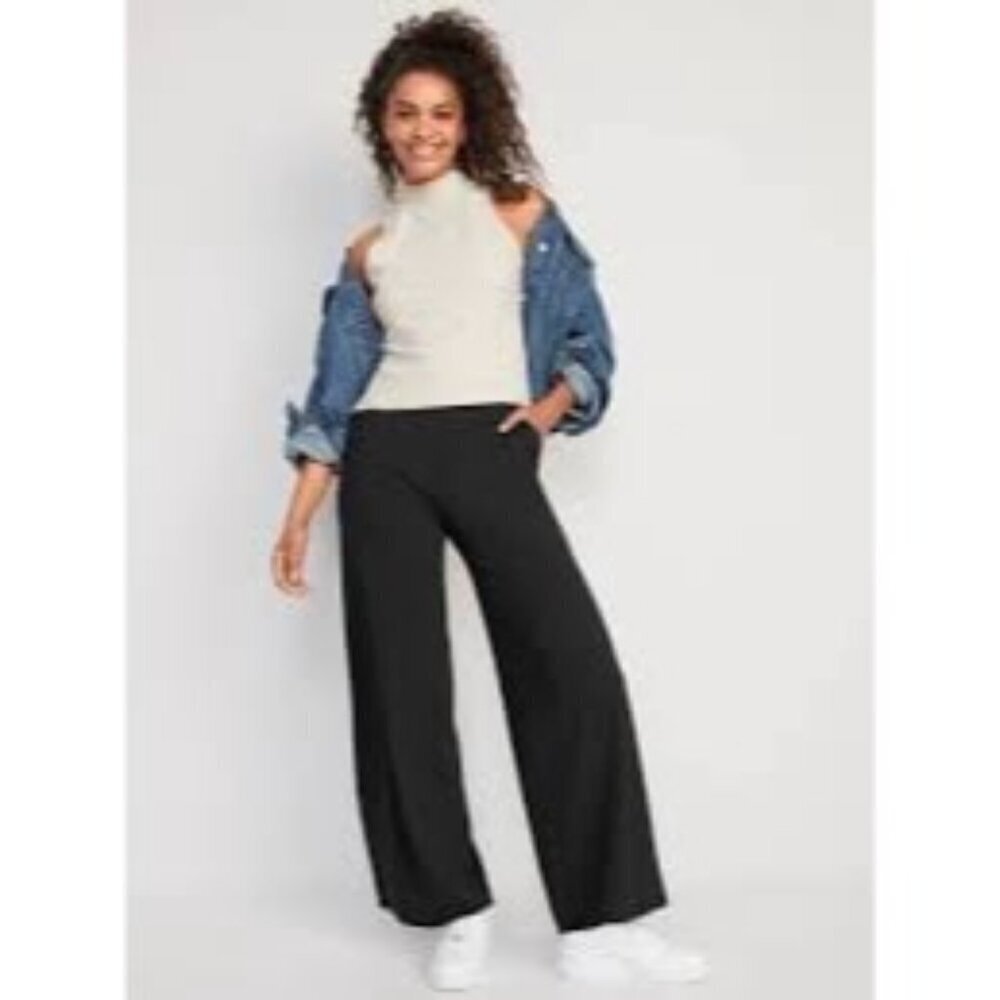 Old Navy High Rise Wide Leg Powersoft Pullon Pants Elastic Waist XL NWT Black